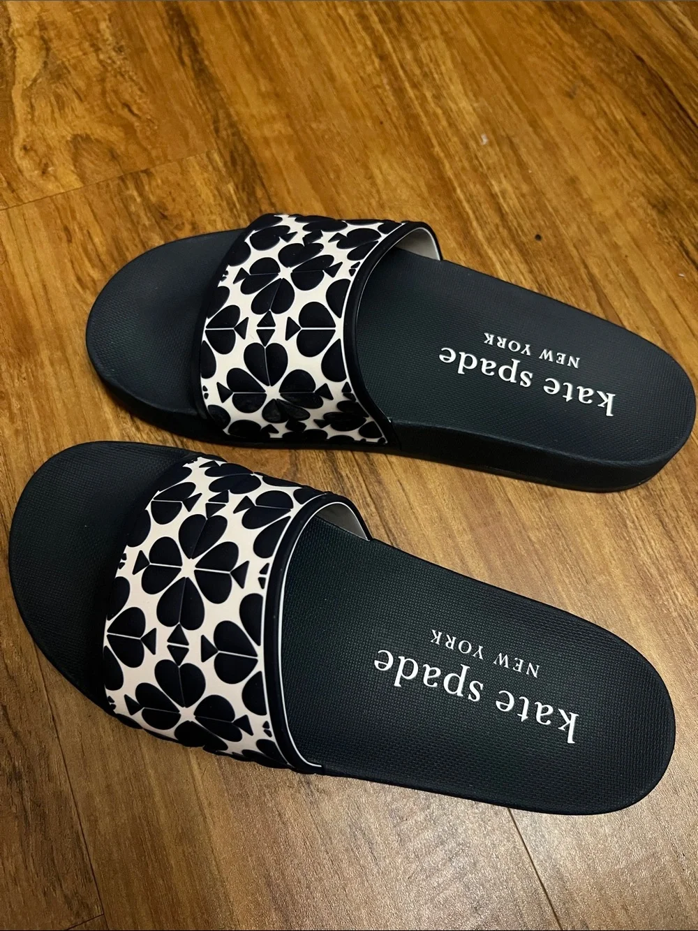 kate spade Black & White Floral Pattern Slide Sandals